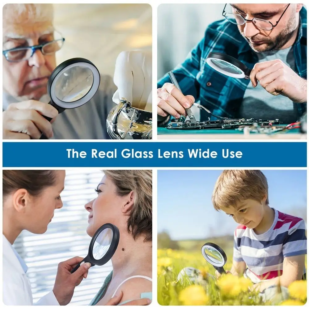 

With 2 LED Light Lighted Magnifying Glass Illumination Hand Held Hand Held Magnifying Glass HD Lighted