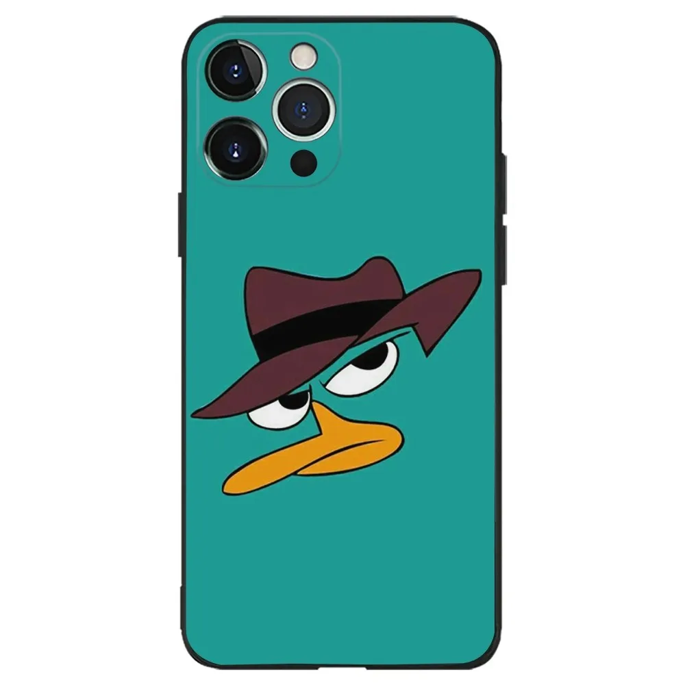 Cartoon Perry The Platypus Phone Case For iPhone 16,15,14,13,12,11,Plus,Pro Max,XS,X,XR,SE,Mini,8,7 Soft Silicone Black Cover