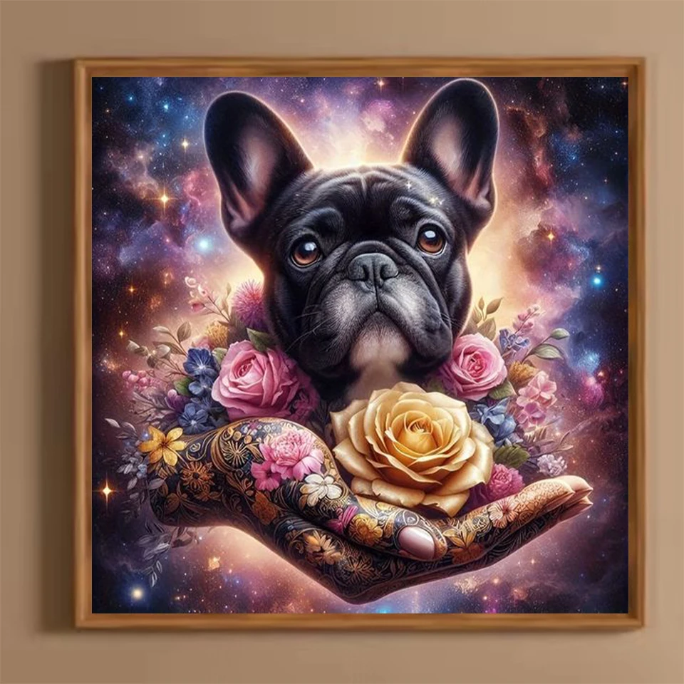 Diamond Painting New 2024 The French Bulldog On The Palm 5D DIY Full Diamond Mosaic Art Tattoo Dog Embroidery Flower Home Decor