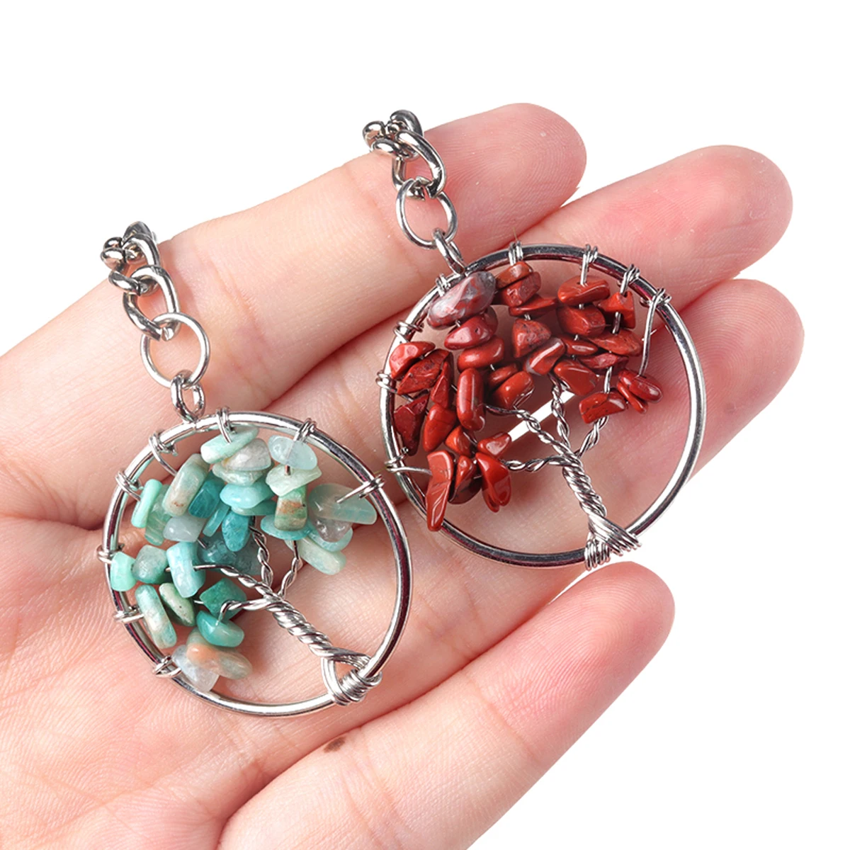 1PC Fashion Natural Crystal Fluorite Gravel Life Tree DIY Keychain Car Bag Pendant Jewelry Accessories Gift