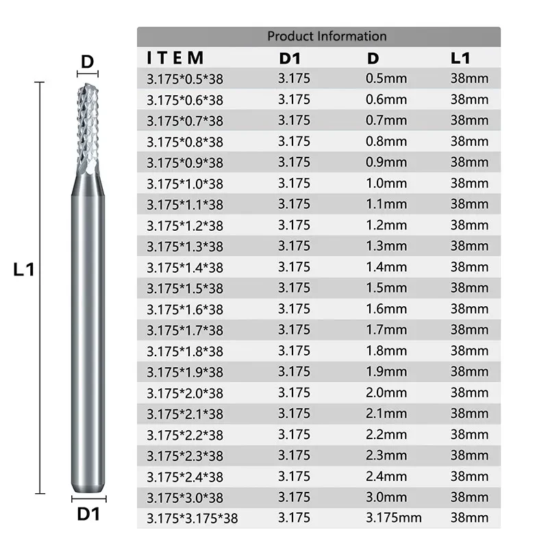 CMCP-Jeu de fraises à fraiser en carbure de PCB, outils de mèche de routeur CNC, mèche de gravure de machine PCB, fraises en bout CNC à tige de 0.5mm, 3.175-3.175mm, 10 pièces