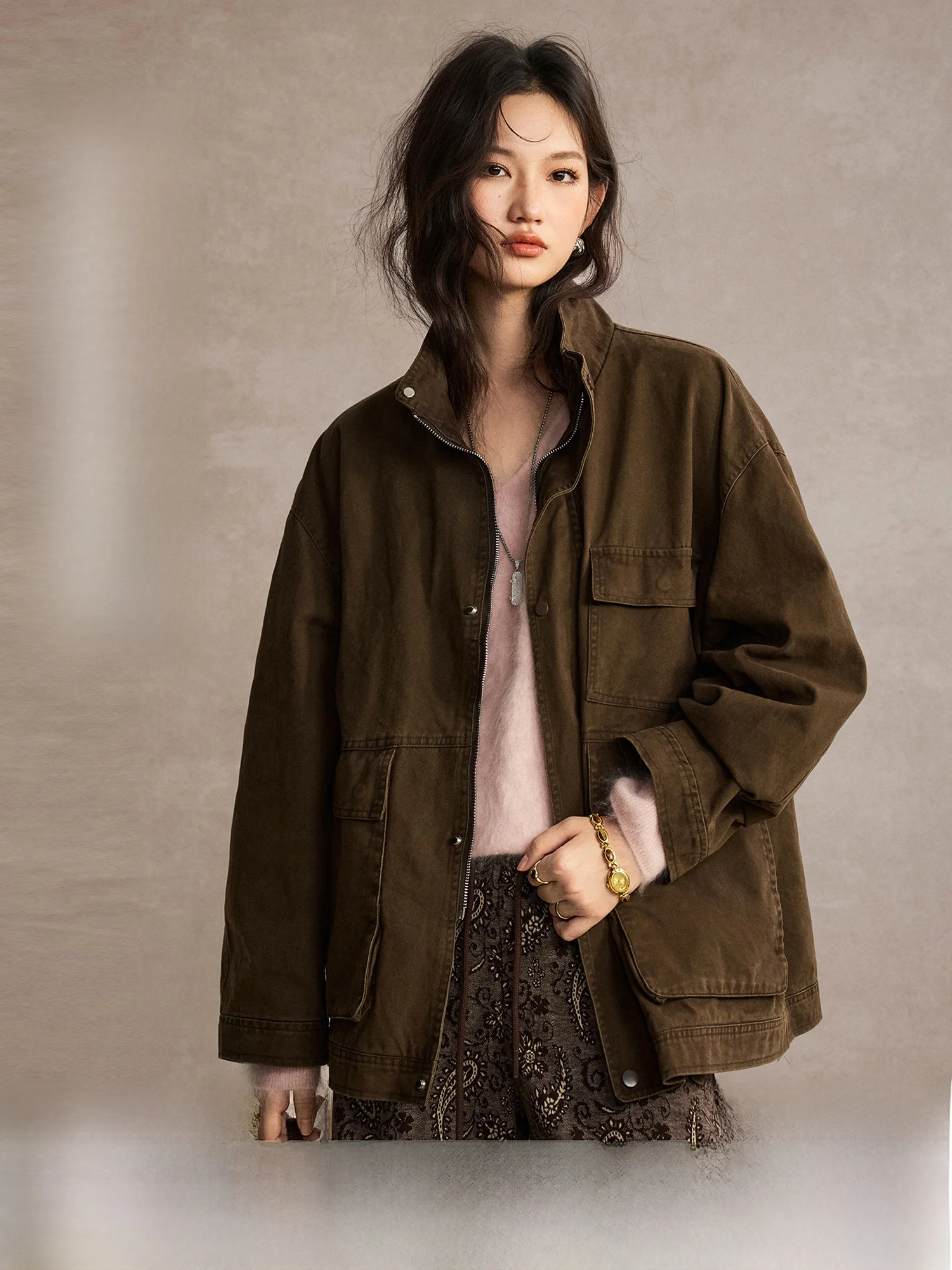 

Женская куртка-барн Naguagu в американском рабочем стиле, с воротником-стойкой, из плотного вельвета и хлопка, свободного кроя, износостойкая, для осени