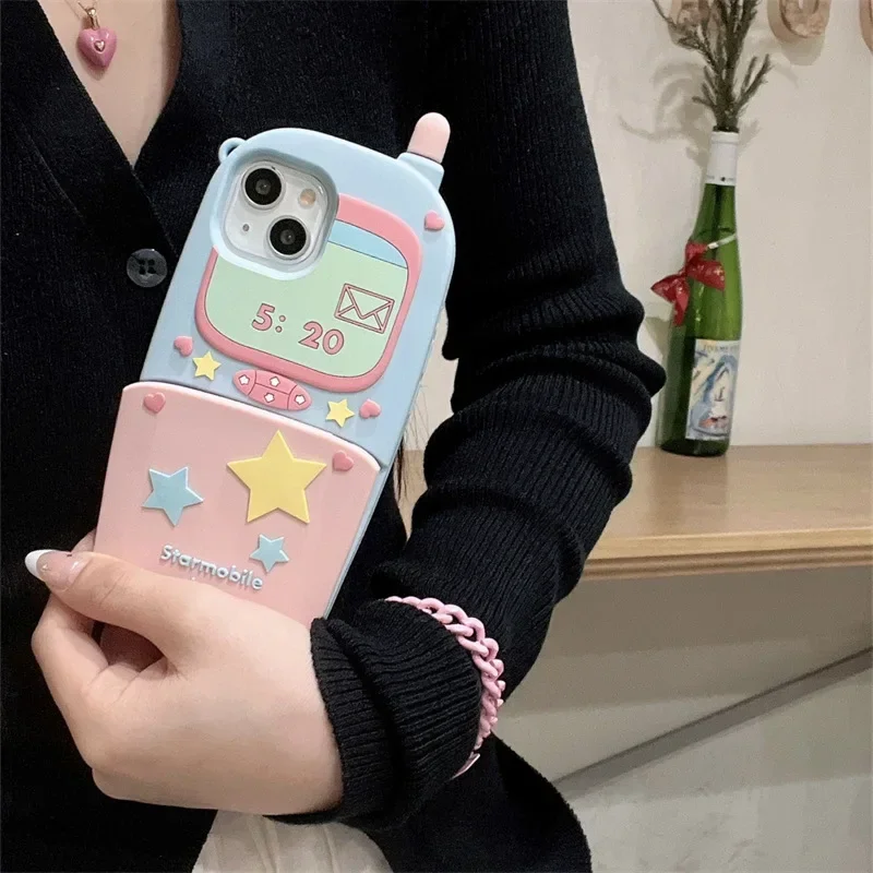 New Simulation Big Brother Flip Apple 15 Case for IPhone 14 13 Promax Plus with Mirror Holder Drop Proof Phone Protective Cover