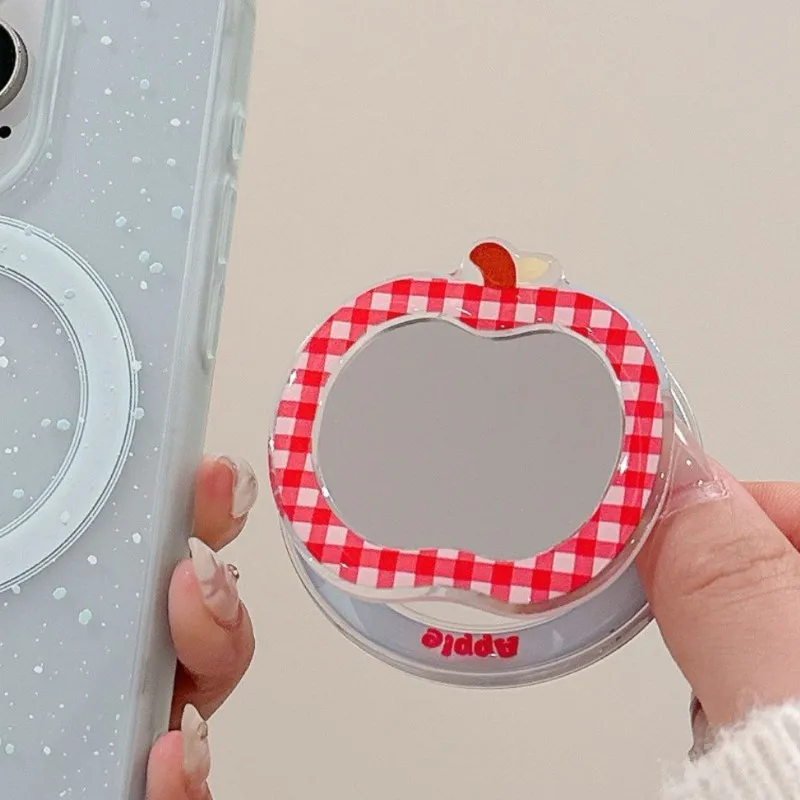 3D Apple Makeup Mirror For Magsafe Griptok Holder Phone Finger Ring Stand Support For iPhone Samsung Bracket