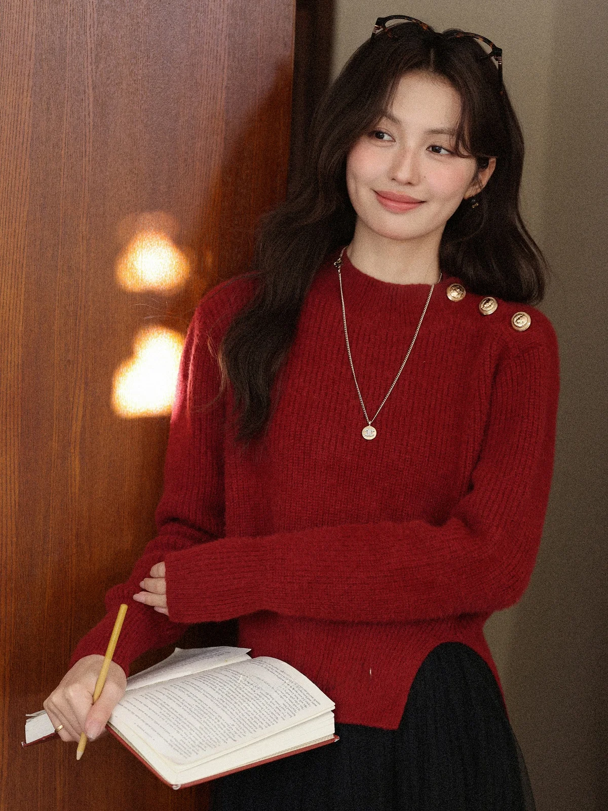 

Warm Red Knitted Sweater Women's Long Sve Overhead Commute Sle Autumn Winter Loose Fit Classic Color Blo Design
