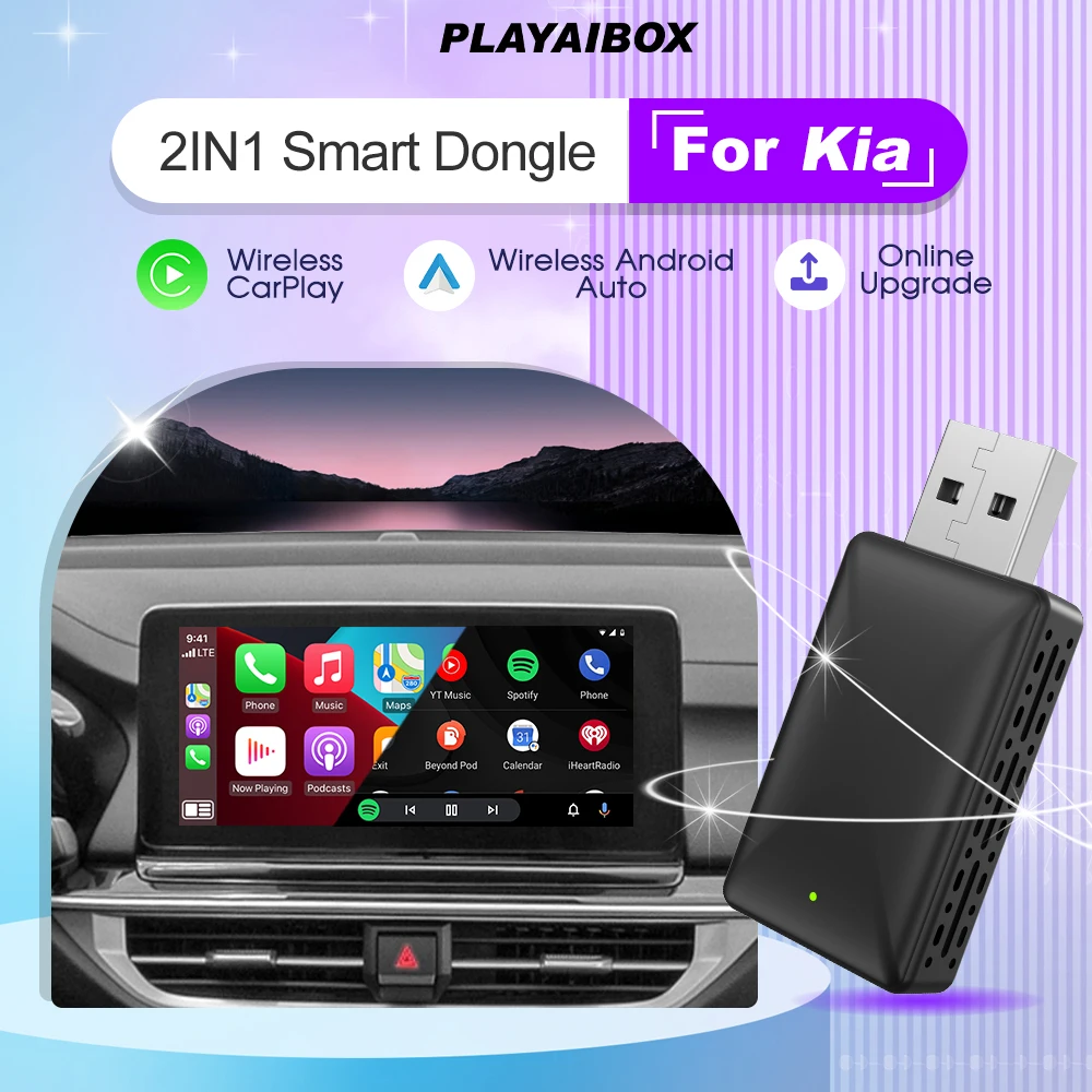 Беспроводной адаптер Carplay Android 2 в 1 для Kia Soul Optima Niro Rio K5 EV6 Seltos K9000 Smart Key Play и Plug