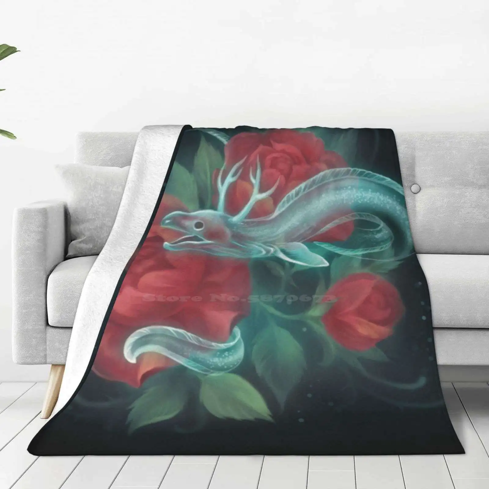 Ghost Eel And Roses Best Selling Room Household Flannel Blanket Eel Spooky Ghostly Gothic Roses Darkness Horror Ornamental