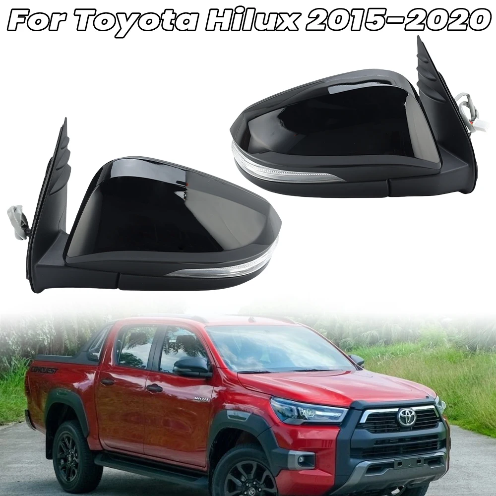 5 Wire Side Rearview Mirror Assembly For Toyota Hilux 2015-2020 Painted Black With Turn Signal Light Door Mirror Car Accessories