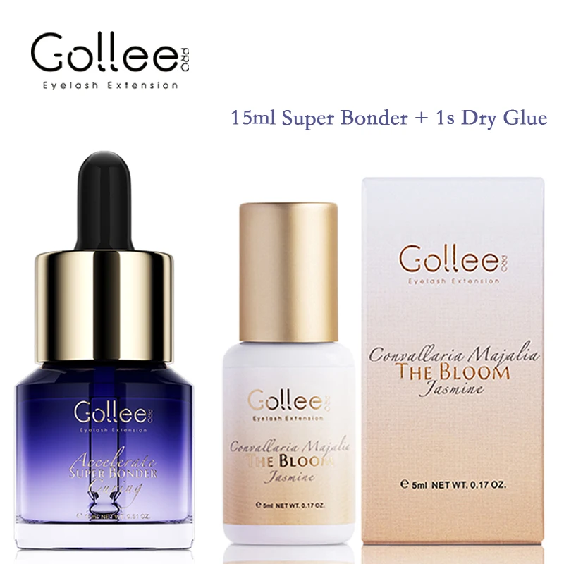 Gollee Latex Free 0.5s Jasmine Smell Adhesive Glue for Lash Extension 15ml Super Bonder Glue Eyelash Supplies Help Accelerator