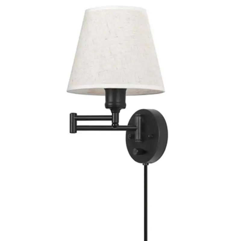 A76K Bedroom Lighting(1 Light) 2-Way Cord Covers Opaque Linen Shade Wall Mount Swing Plug In Wall Lamp
