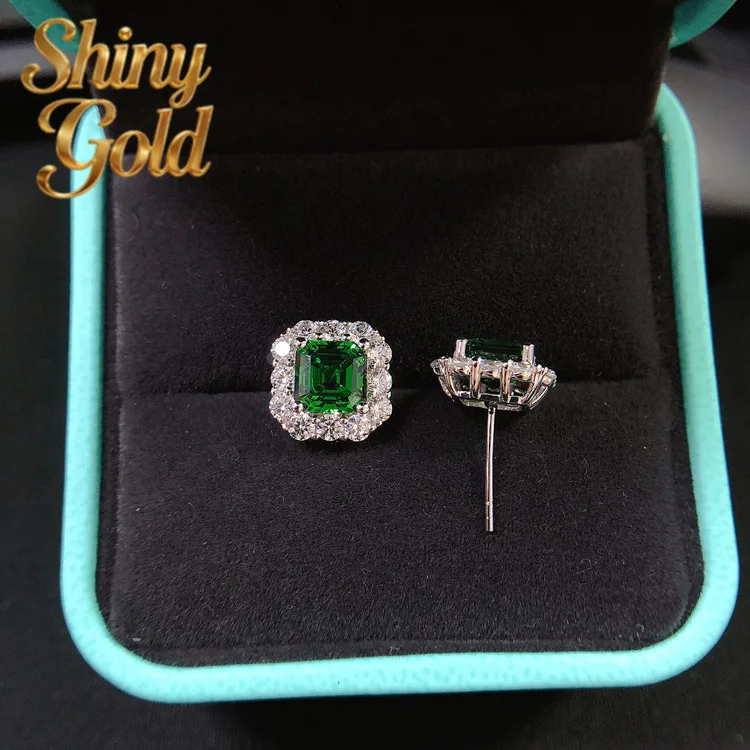 

Роскошные женские серьги-гвоздики ShinyGold из платины PT950 с изумрудом и бриллиантом 2 карата, зеленые серьги-гвоздики Raydion