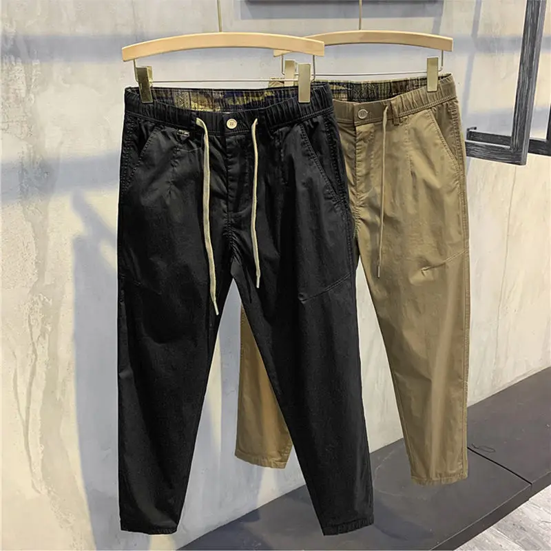 

Drawstring Men's Pants 2022 New Fashion Summer Casual Pants Men's Korean Solid Cotton Workwear Versatile Cargo Pants