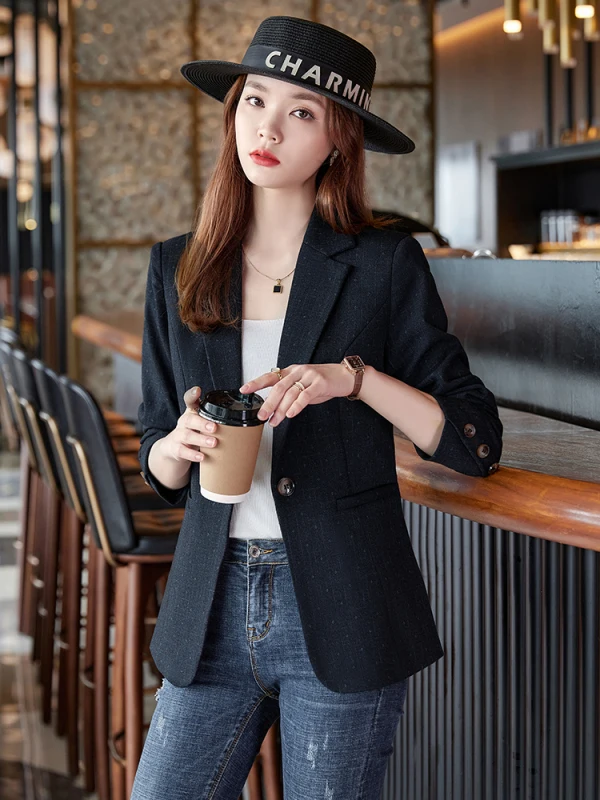 Ladies Formal Blaze New Arrival Pink Black Plaid Women Female Long Sleeve Single Button Slim Business Work Wear Jacket Coat