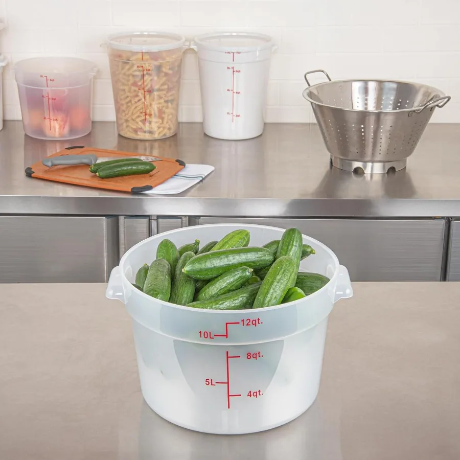 حاويات تخزين المواد الغذائية سعة 12 لترًا من RestaurantwareMet Lux و10 أغطية حاويات تخزين شفافة تباع بشكل منفصل علامة حجم أحمر