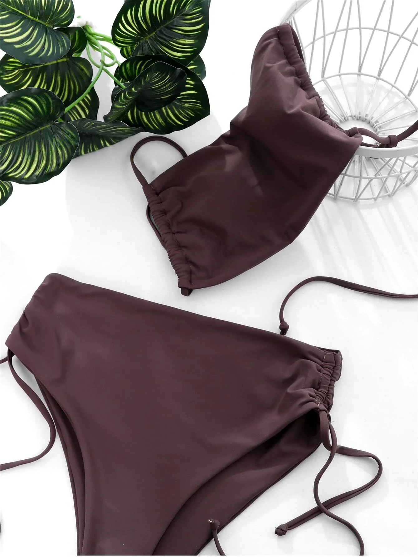 Czarny Bandeau Bikini Set kobiety dwuczęściowy strój kąpielowy bandaż strój kąpielowy Lace Out Bikini letni plażowy strój kąpielowy