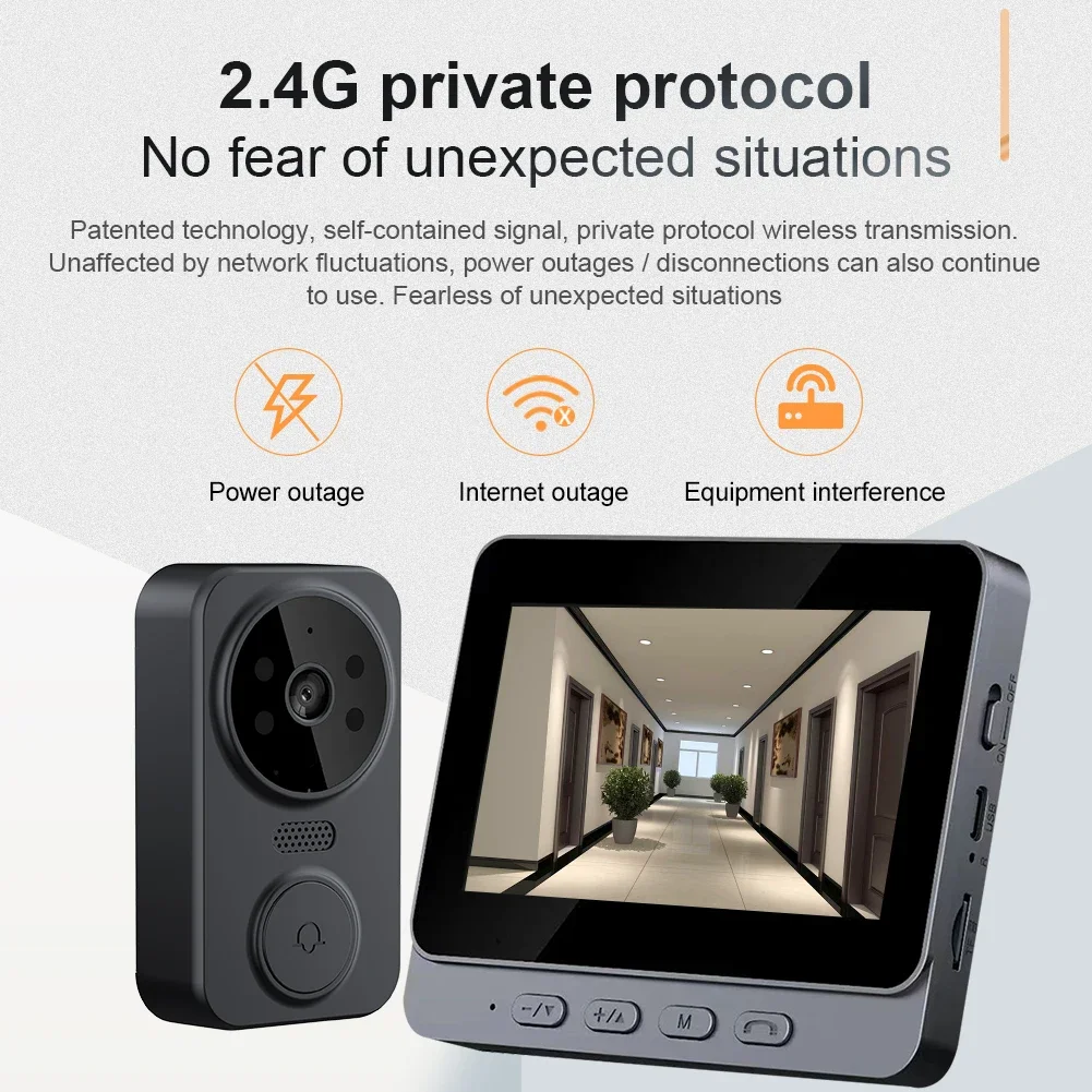 1080P WiFi Video Doorbell Video Intercom Wireless Door Bell IR Night Vision 4.3inch IPS Screen 2-ways 2.4G for Villa Home Office