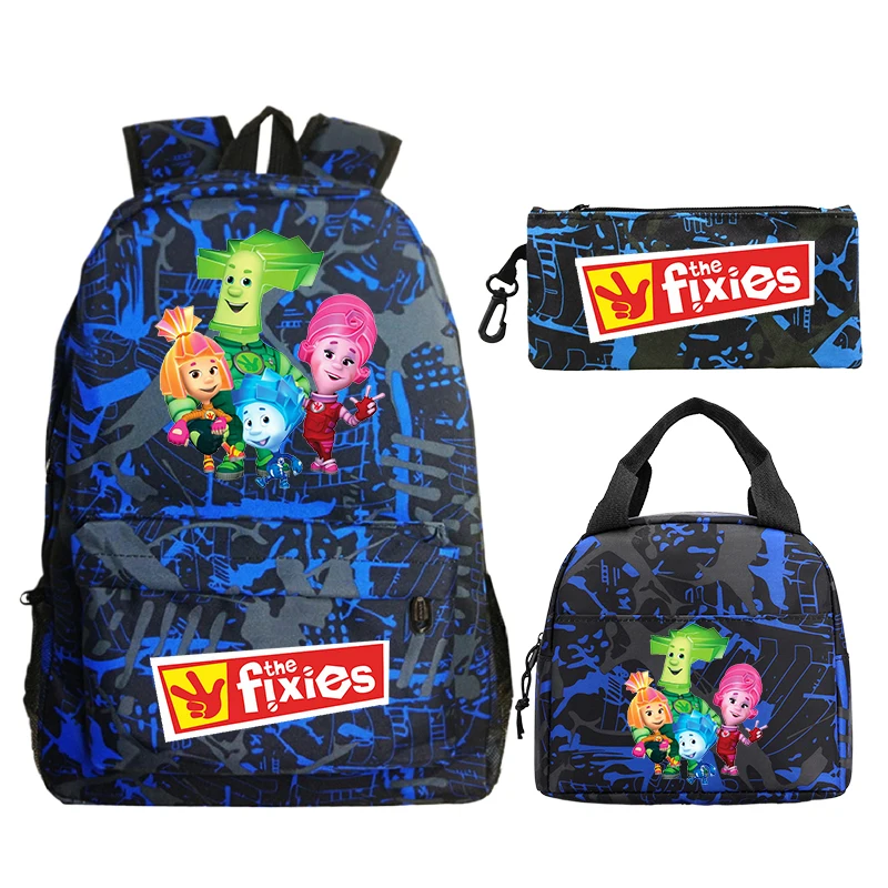3pcs The Fixies Printed Children's Backpack With Lunch Bag Pencil Case Set Large Capacity Schoolbag Boys Girls Shcool Mochila