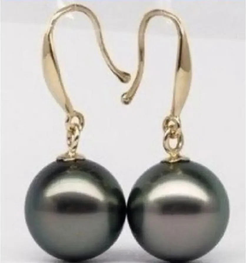 BEAUTIFUL 10-11 MM AAA+ TAHITIAN BLACK NATURAL PEARL EARRING 14 HOOK v