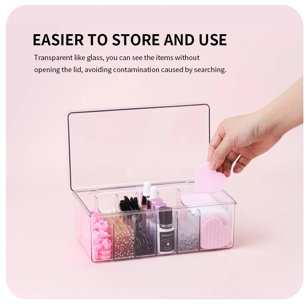 Caixa de armazenamento de ferramentas de extensão de cílios acrílico grande capacidade 6 grades com capa para pinças de cola de cílios cosméticos suporte de maquiagem