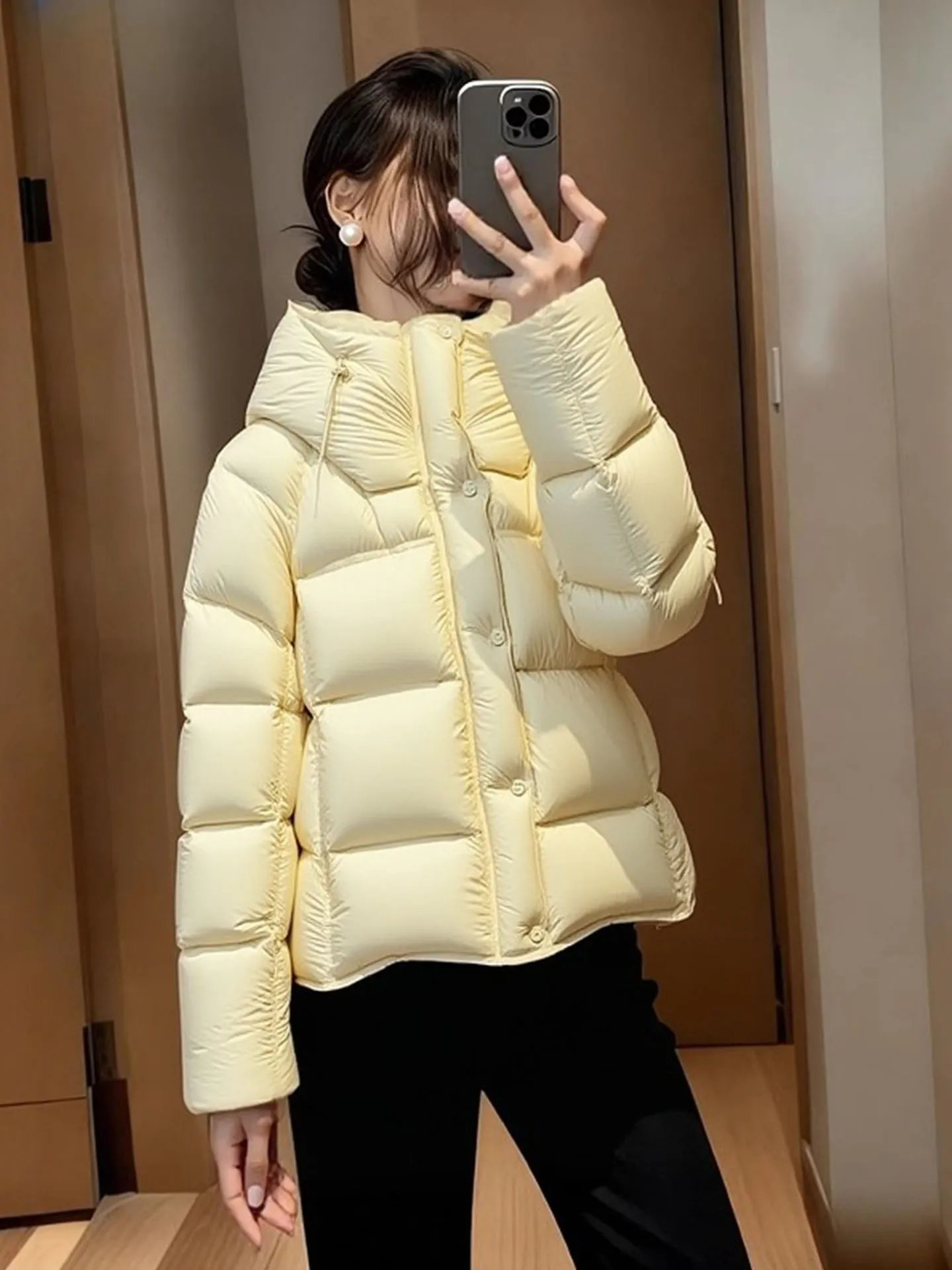 เสื้อโค้ทขนเป็ดสีเหลืองสำหรับผู้หญิง สไตล์เกาหลี แฟชั่นลำลอง สำหรับฤดูหนาว