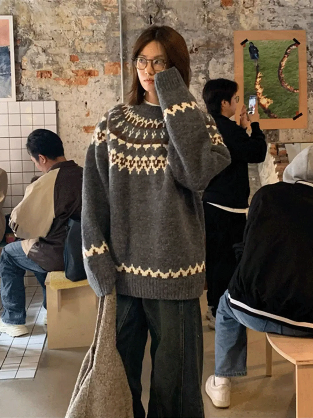 

Мужской вязаный свитер в стиле ретро с узором Fair Isle, свободного кроя, теплый, комфортный, для зимы