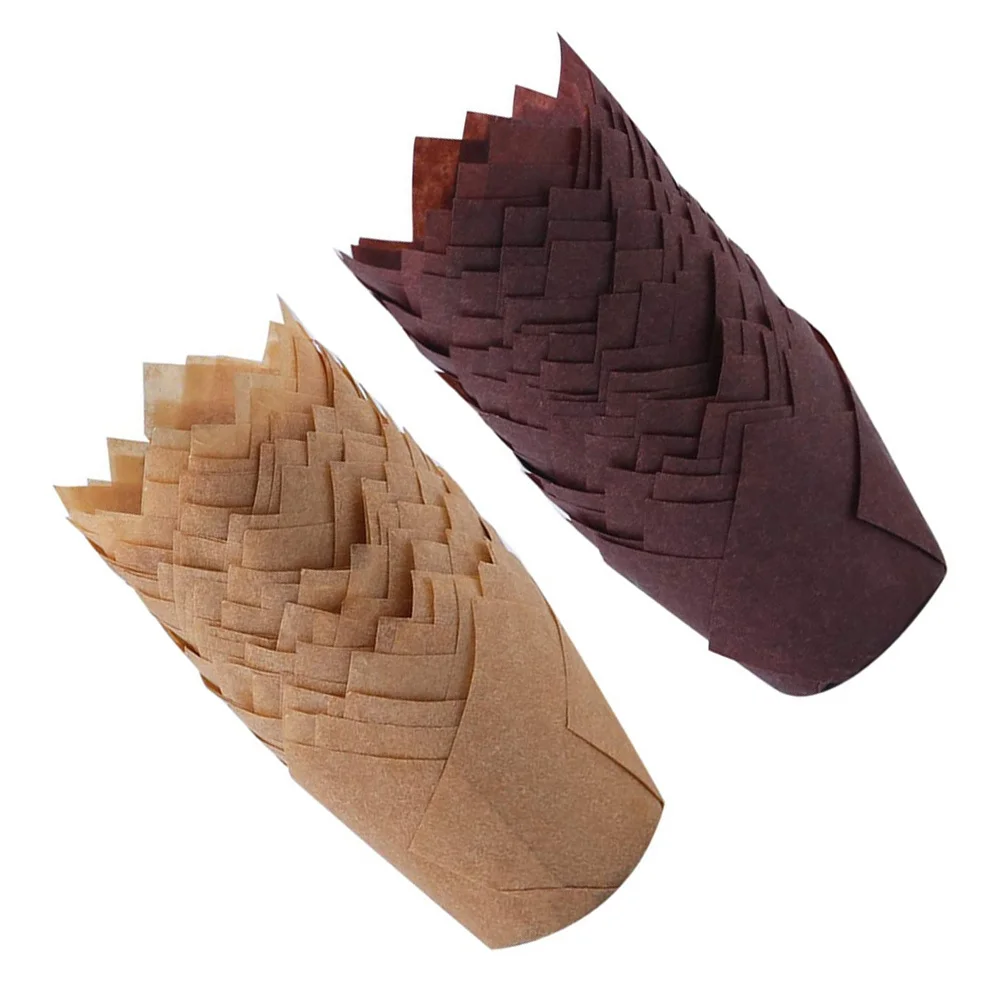 

200Pcs High Heat Resistant Cake Packing Cup Flower Shape Disposable Degradable Cake Liner Oilproof Dark Brown Light