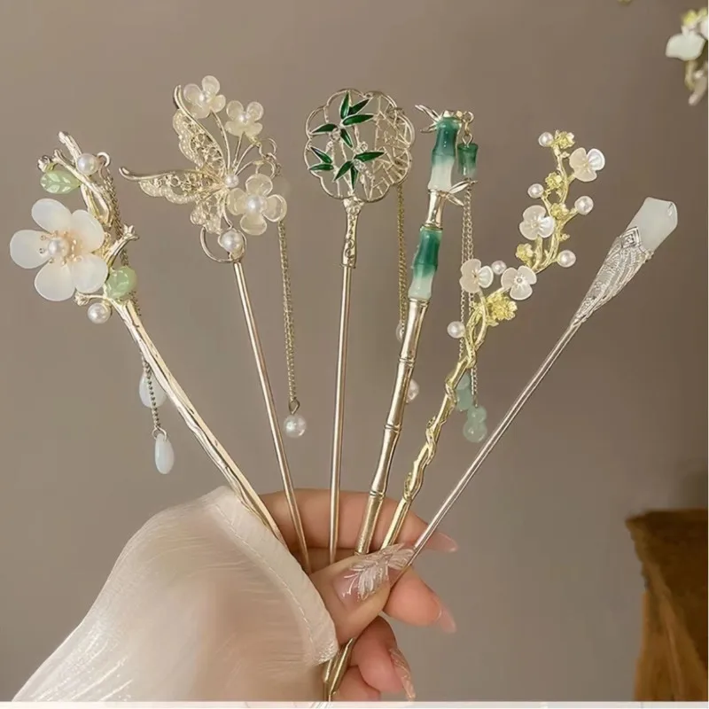

Ретро-заколка для волос в китайском стиле с кисточками, женская заколка-шпилька, цветочные заколки ручной работы, очаровательные украшения, аксессуары для волос для девочек
