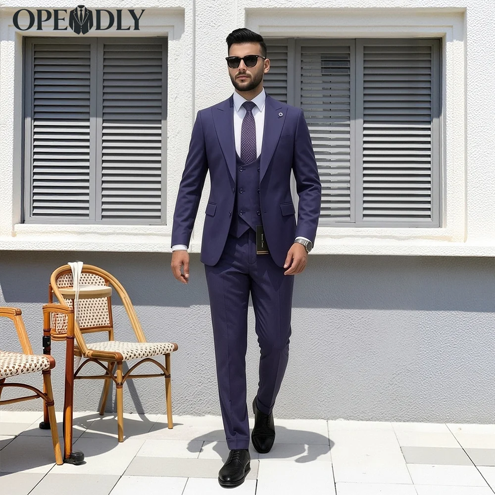 

OPEODLY Men's 3 Piece Tuxedo Suit Slim Fit One Button Blazer Jacket Vest Pants Set for Formal Wedding Business