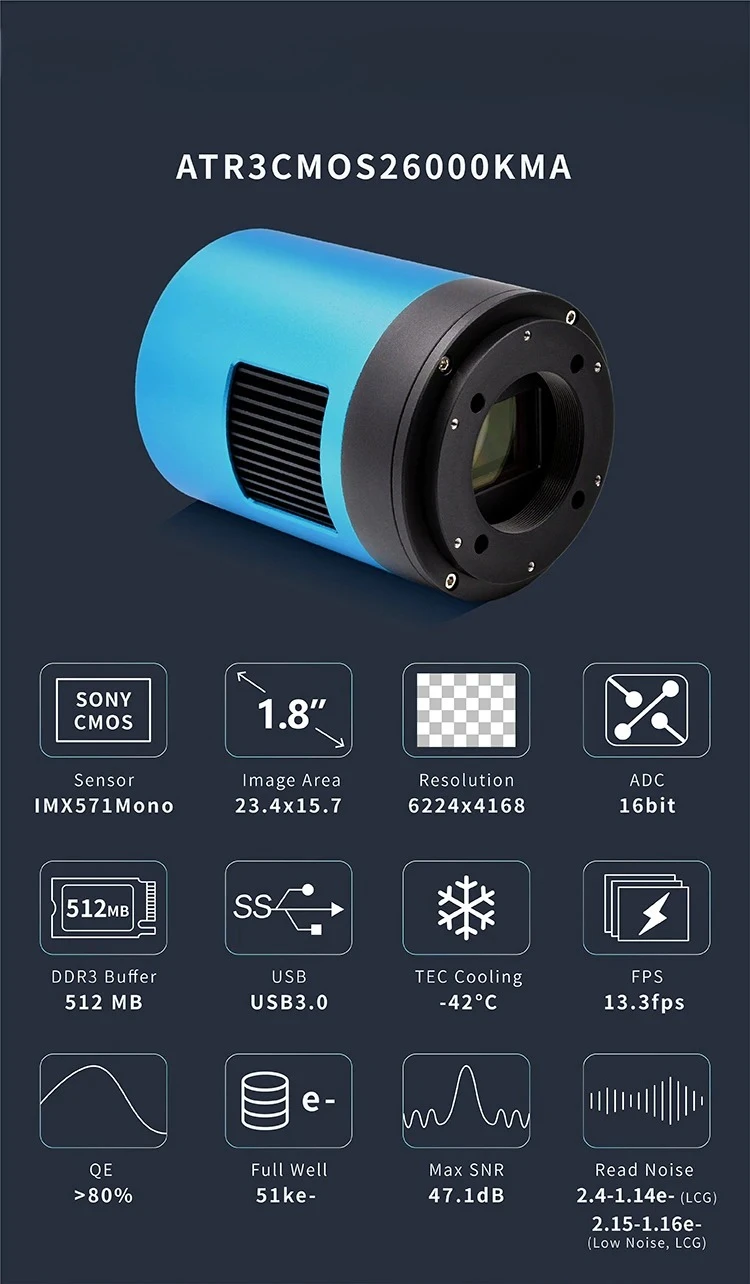 ATR3CMOS26000KMA mono-cooled camera, telescope accessories for astronomy, deep space and Planet photography, IMX571