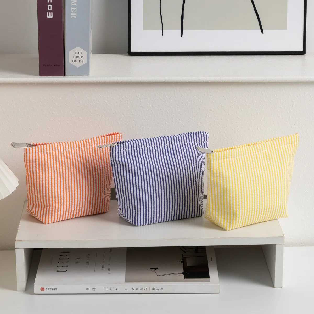 Gestreifte Clutch-Kosmetiktasche für Damen, großes Fassungsvermögen, Make-up-Tasche, Reise-Kulturbeutel