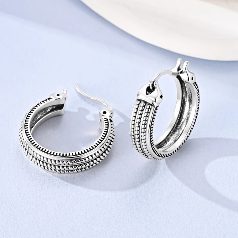 Vintage 925 Sterling Silver Earring Round Shape Circle Hoop Earring For Woman Female Jewelry Party Anniversary Gift