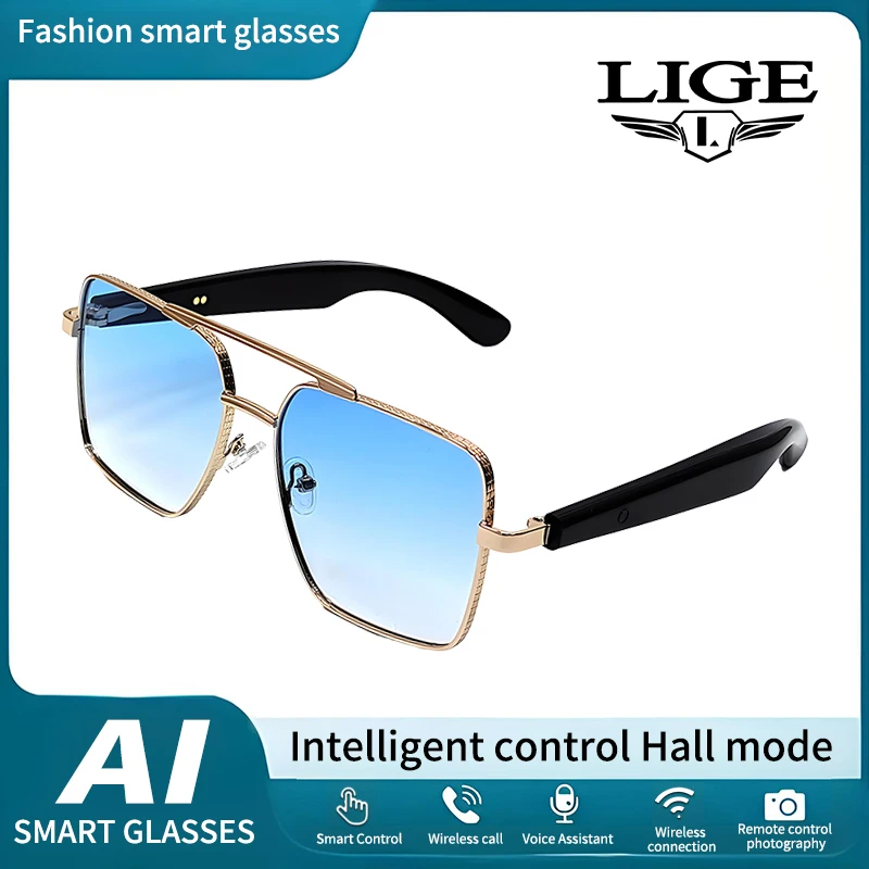 

LIGE Smart Sunglasses AI Voice Bluetooth Calling Headphones Outdoor Sports Earphone Music Glasses Ultraviolet-Proof Eyeglasses