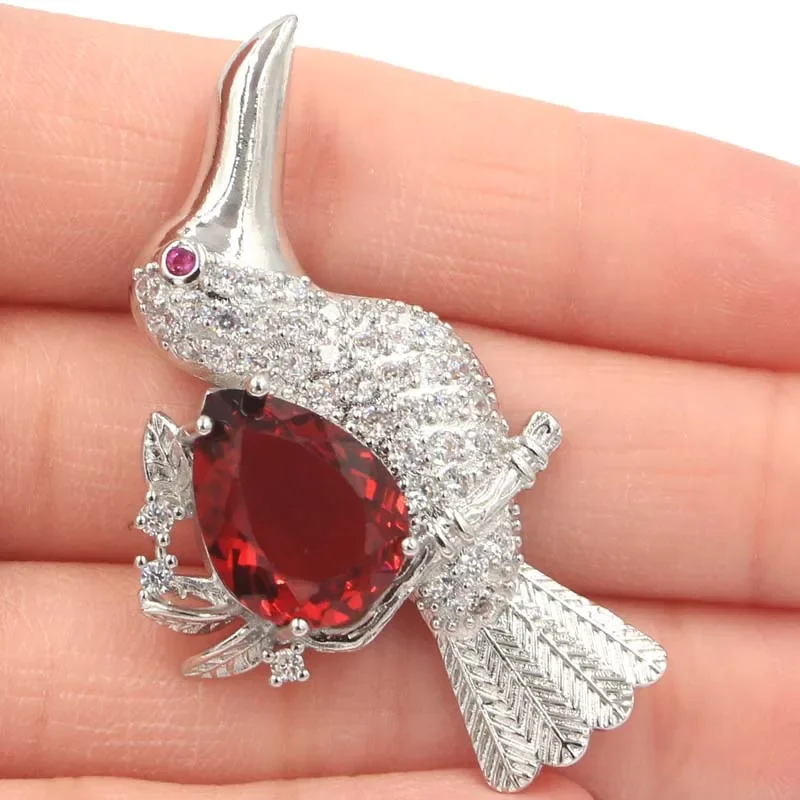 9g Real 925 Solid Sterling Silver Pendant Bird Shape Orange Spessartine Fire Rainbow Violet Topaz Rhodolite Garnet CZ Daily Wear