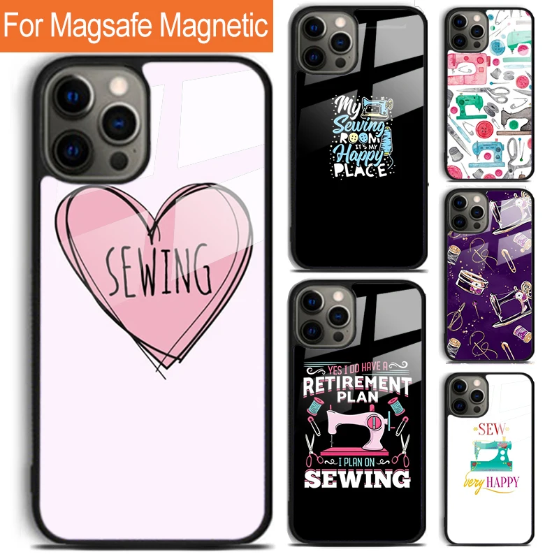 love Sewing Machine Pattern Phone Case For iPhone 16 15 14 13 12 11 Pro Max Plus Magsafe Magnetic Wireless Charging Cover