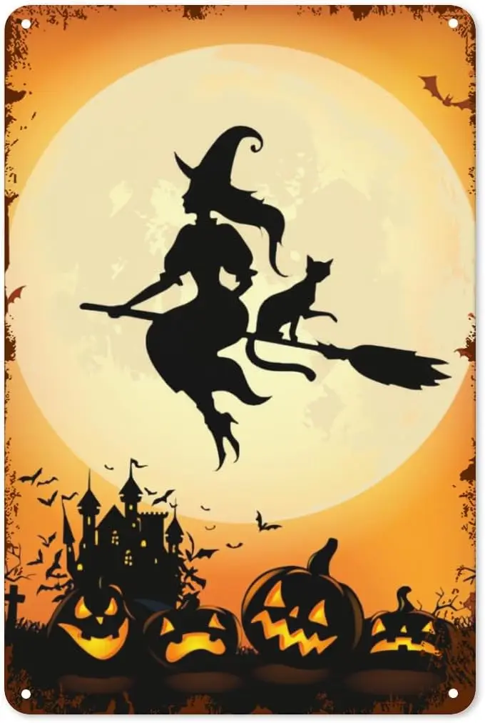 Halloween Metal Tin Signs Retro Funny Witch Signs Iron Paiting Wall Decor For Indoor Outdoor Bar Coffee Kitchen 8X12 Inches sign