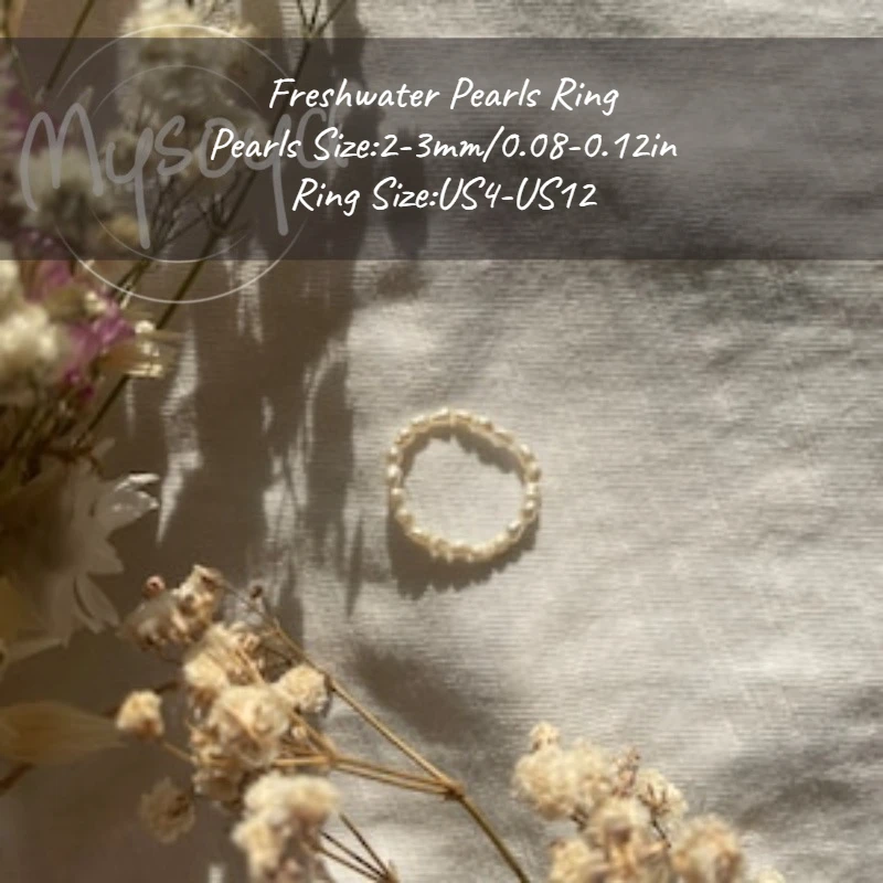 

MYSOYA White Rice-shaped Freshwater Pearl Ring 2-3mm With Gift Box For Her/Him Birthday/Wedding/Christmas/New Year Gift