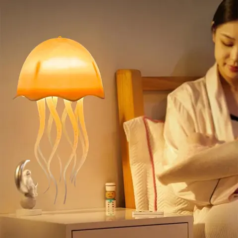 만화 해파리 야간 조명 RGB 그라디언트 귀여운 해파리 머리맡 램프 음성 제어 유형-C 충전 LED 야간 램프