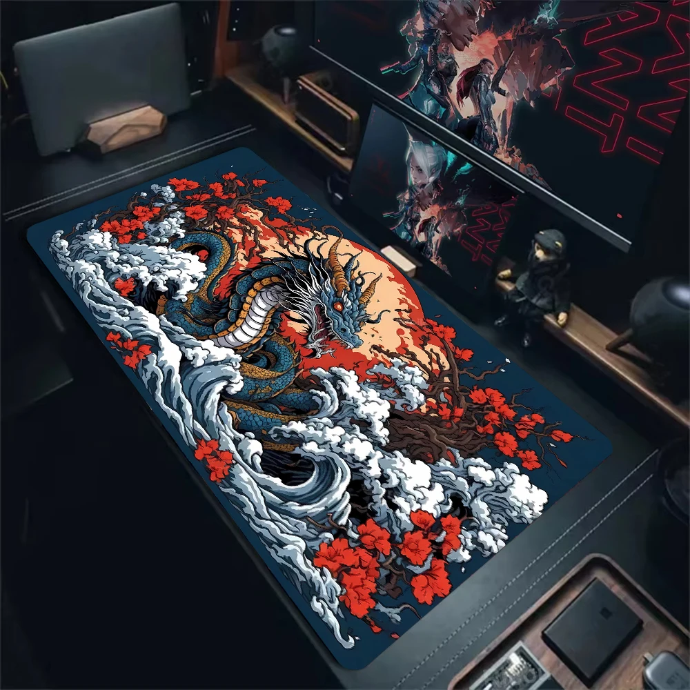 

Extra large gaming mouse pad Japanese dragon design desk mat rubber non-slip locking process mechanical keyboard expansion pads