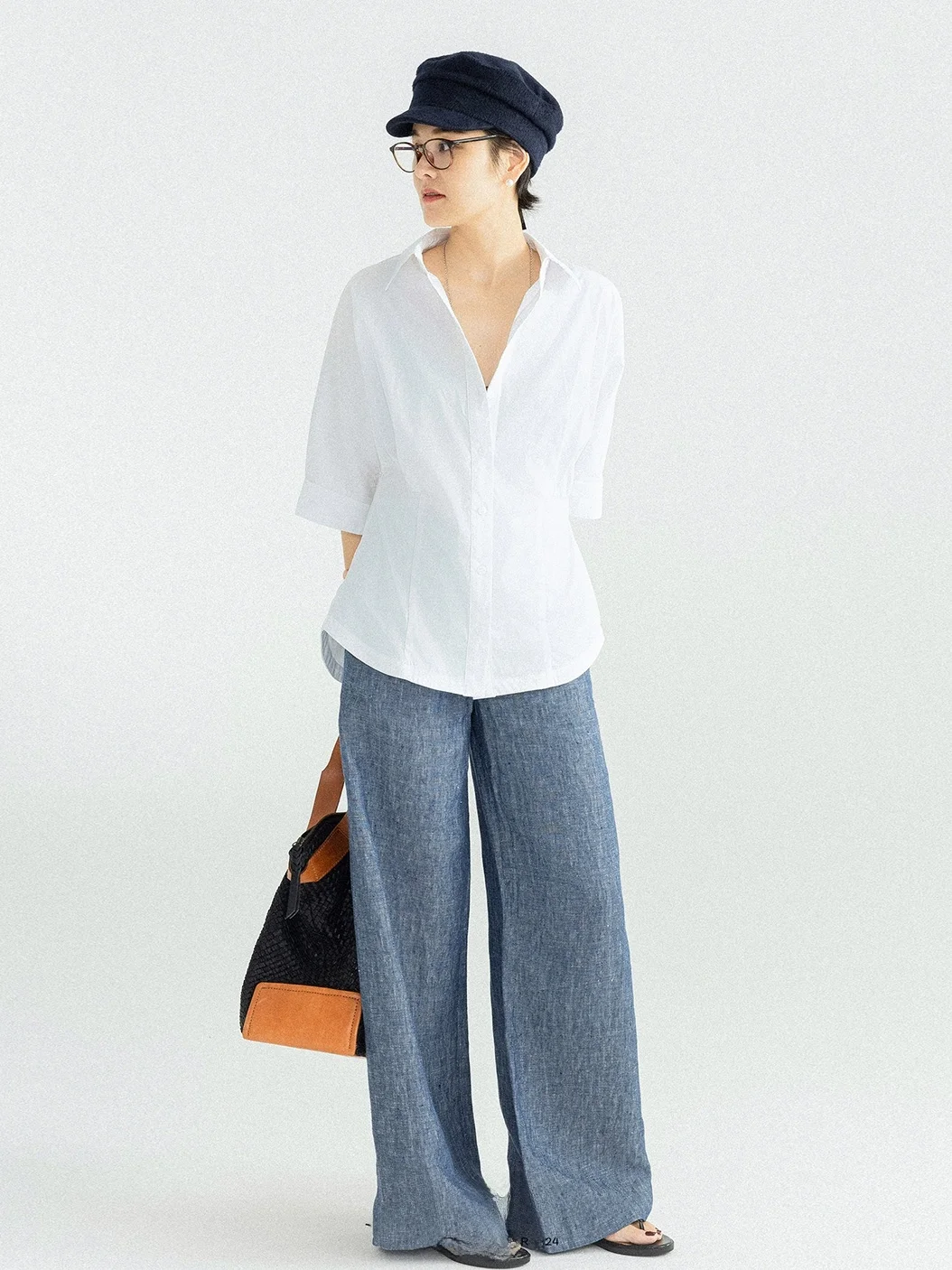 

MsDidion Summer Lightweight Cotton Blend irt with Stand Collar And Belted Waist Tee Quarter Sves Sun Protection Bare S...