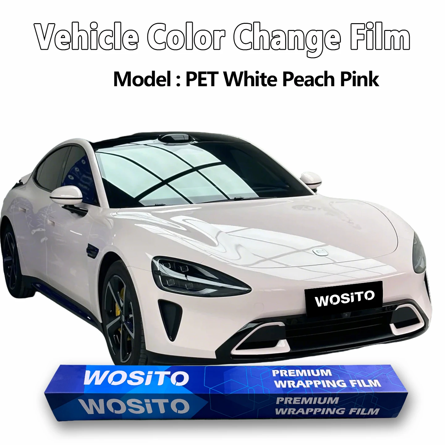 PET glossy white peach powder metal body film anti UV direct factory export 1.52m × 17m full car bag vinyl bag car sticker