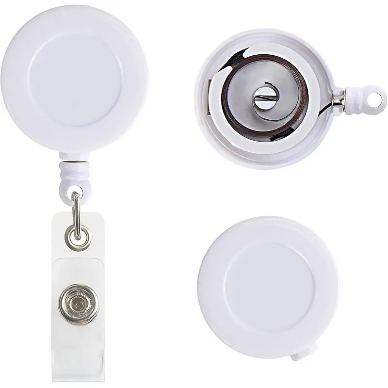 20Pcs White Retractable Badge Reel Clips Holder for Hanging ID Card Name Tag Key Chain Office Accessories
