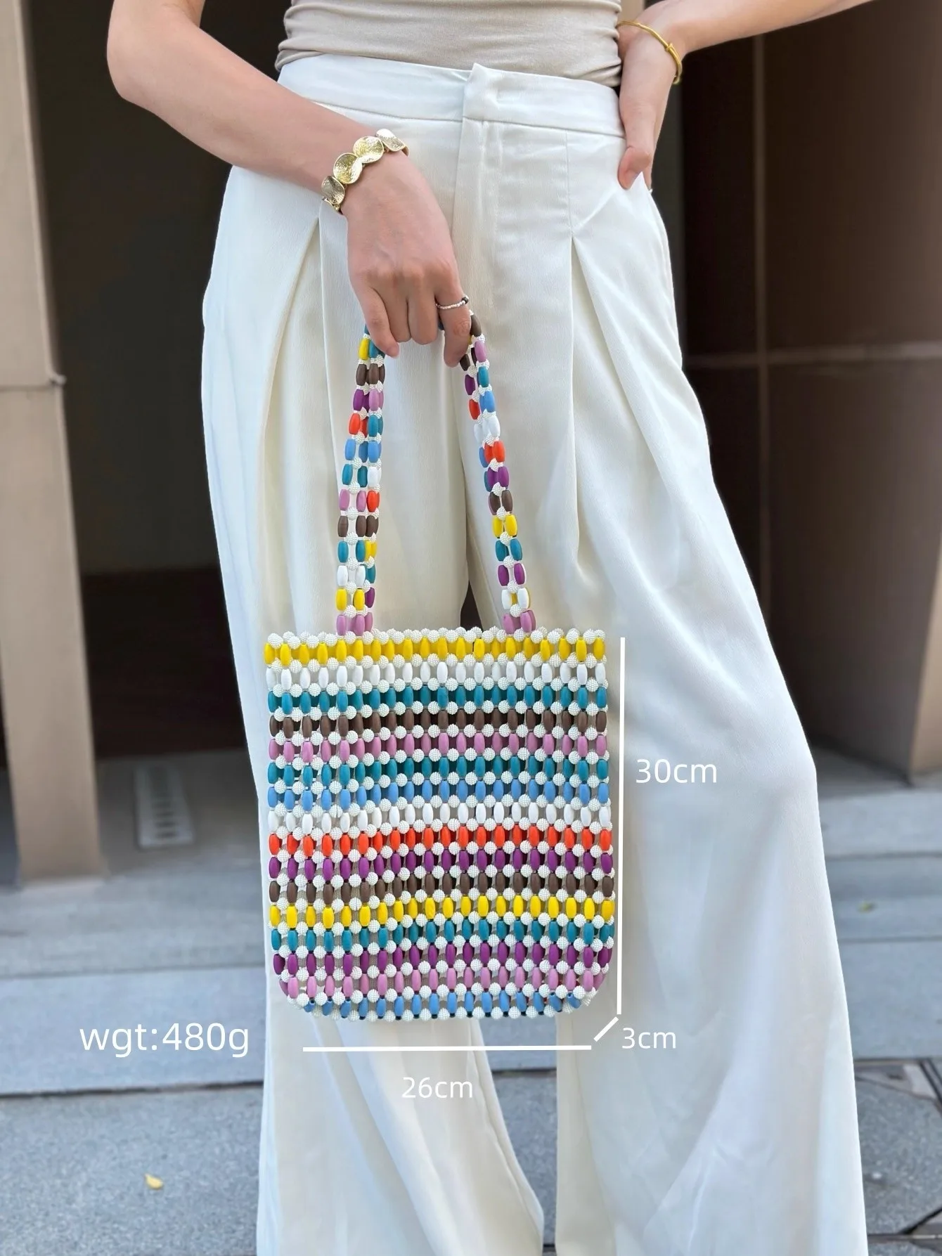 

Colorful Beads Beaded Handmade Bucket Bag Large Capacity Women Handbag Fashion Beads Beading Clutch Purse Female Shoulder Bag