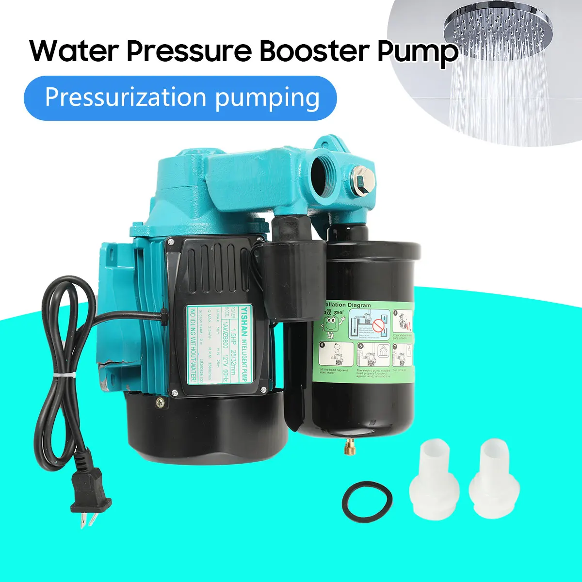 MK-300D Water Pressure Booster Pump Iron & Copper 110V 60HZ 300W Large Flow 30m High Lift Vortex Hot And Cold Water Tap Water Booster Pump