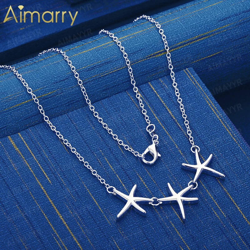 925 Sterling Silver Exquisite Starfish Necklace 18 Inch Women's Party Banquet Engagement Wedding Fashion Jewelry
