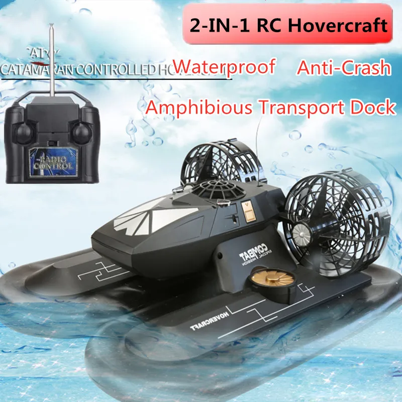 

High Simulation Hovercraft Boat 2-IN-1 2.4G Remote Control Boat Hovership Amphibious Transport Dock Anti-Collis 2-Way Navigation