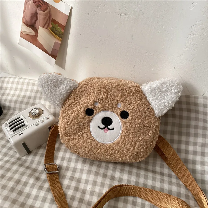 Cute Animal Plush Crossbody Purse for Girls, Soft Cartoon Bear Sheep Cat Mini Shoulder Bag, Adjustable Strap Small Sling Pack