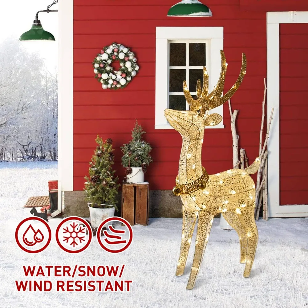 Christmas Reindeer Outdoor Decorations, Lighted Reindeer Yard Decorations with 70 Warm White Lights, 3D White Deer