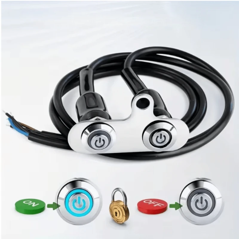 Interruptor LED para Motocicleta ON+OFF, Montagem no Guidão, Liga de Alumínio, À Prova D'água, 12V, para Faróis de Neblina e Buzina de Moto