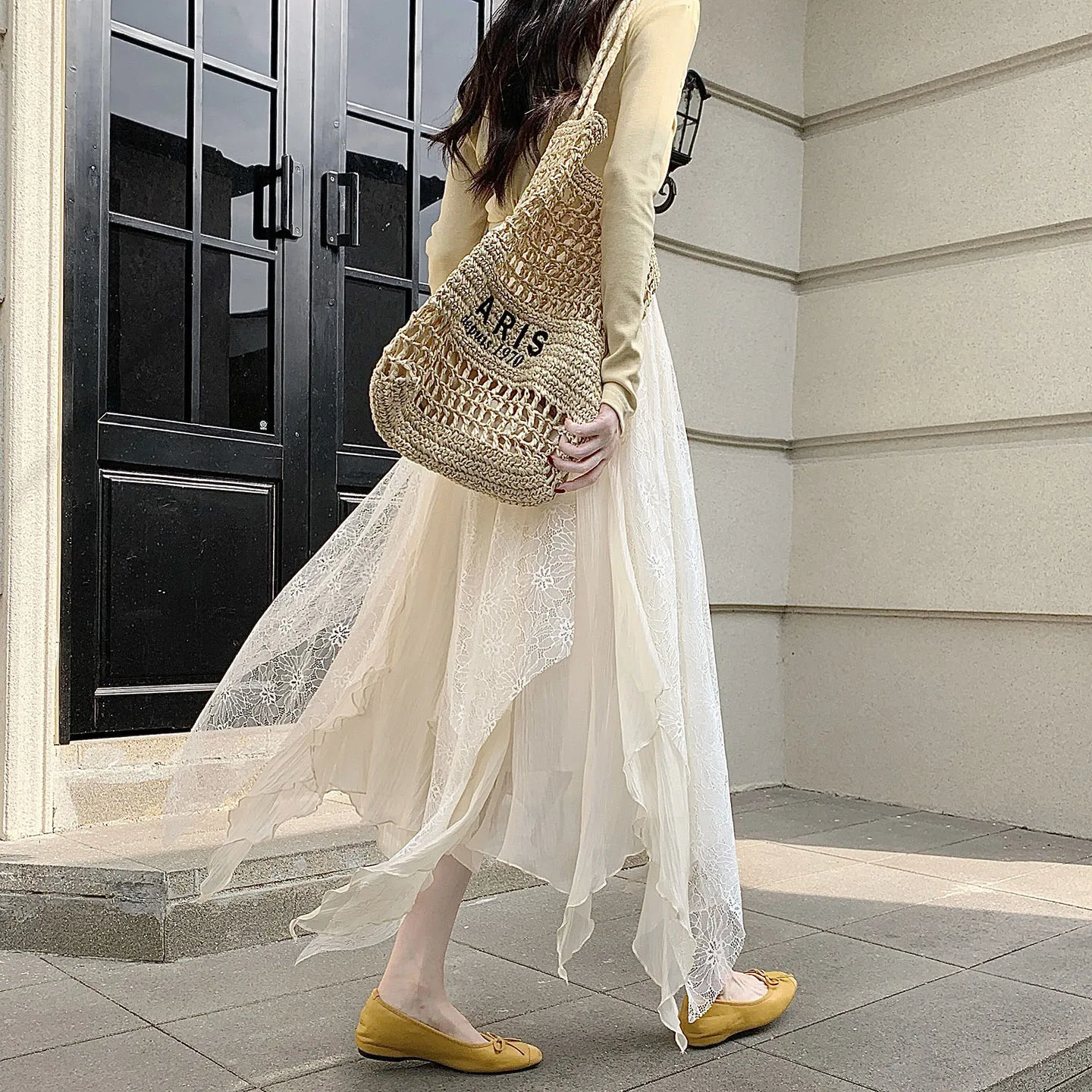 

Casual High Waist A-Line Skirt Lace Me Women's Skirts Full Length Long Skirts Loose Fit Pleated Skirts Daily Wear