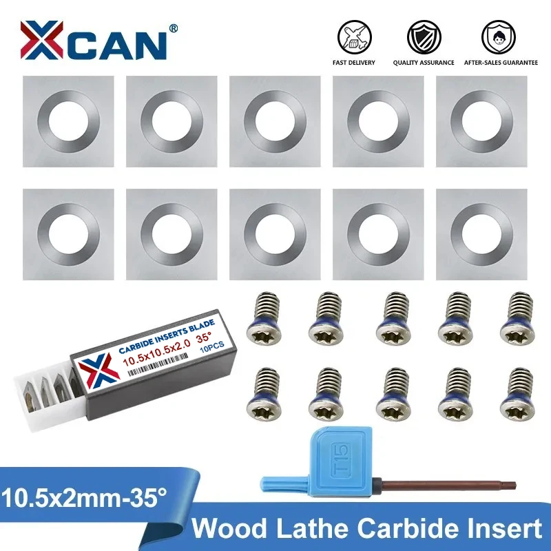 

XCAN Carbide Insert 10pcs 10.5x10.5x2.0mm 35D Wood Lathe Turning Tool Insert Cutter for Spial/Helical Planer Blade
